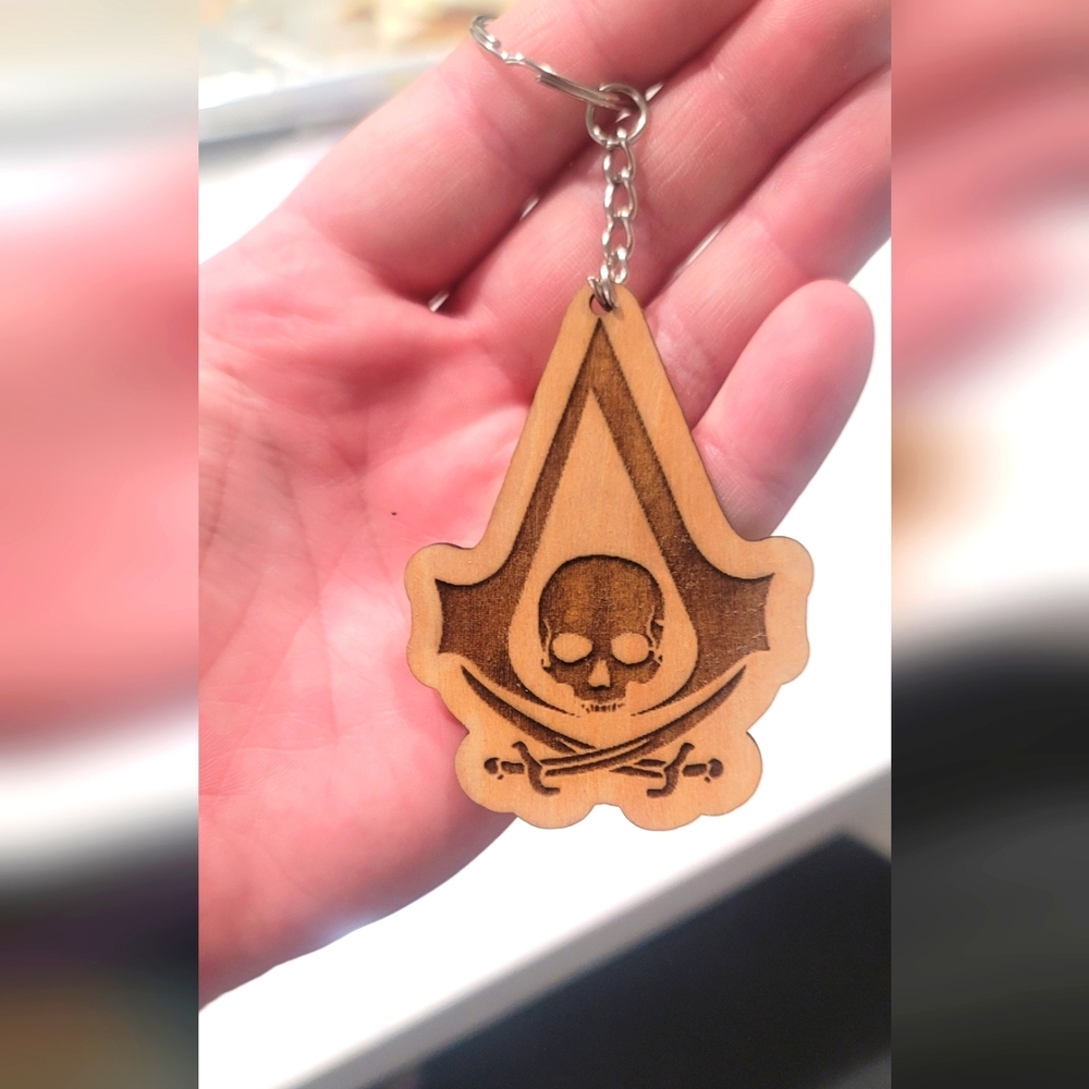 laser engraved Assassin's Creed Black Flag keychain
